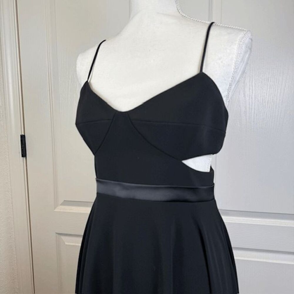Halston Heritage Black Cut Out Cocktail Dress Sexy Asymmetric Hem Size 6 - Picture 3 of 15
